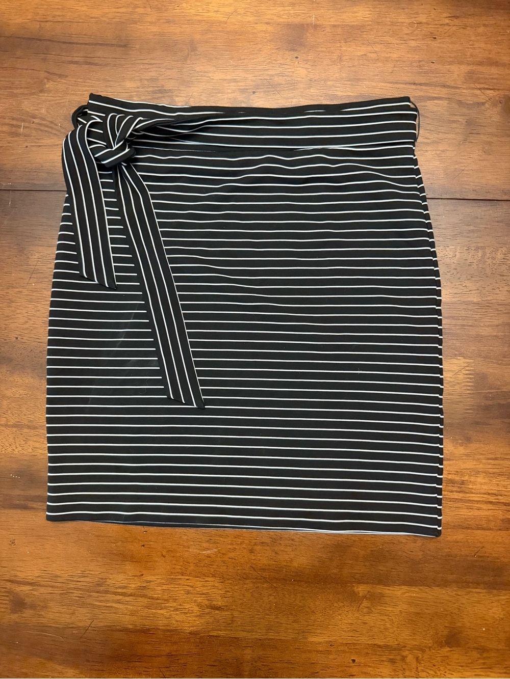 LOFT Black and White Striped Tie-Waist Pencil Skirt